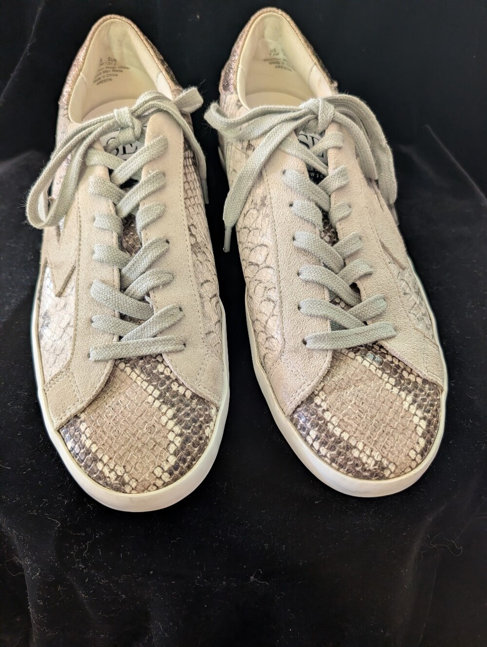 Sam Edelman Light Gray Snake-Print Suede Sneakers